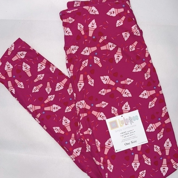 NEW!!! Pink Ice Cream Hearts Leggings size OS LuLaRoe Valentines Day - Picture 1 of 6